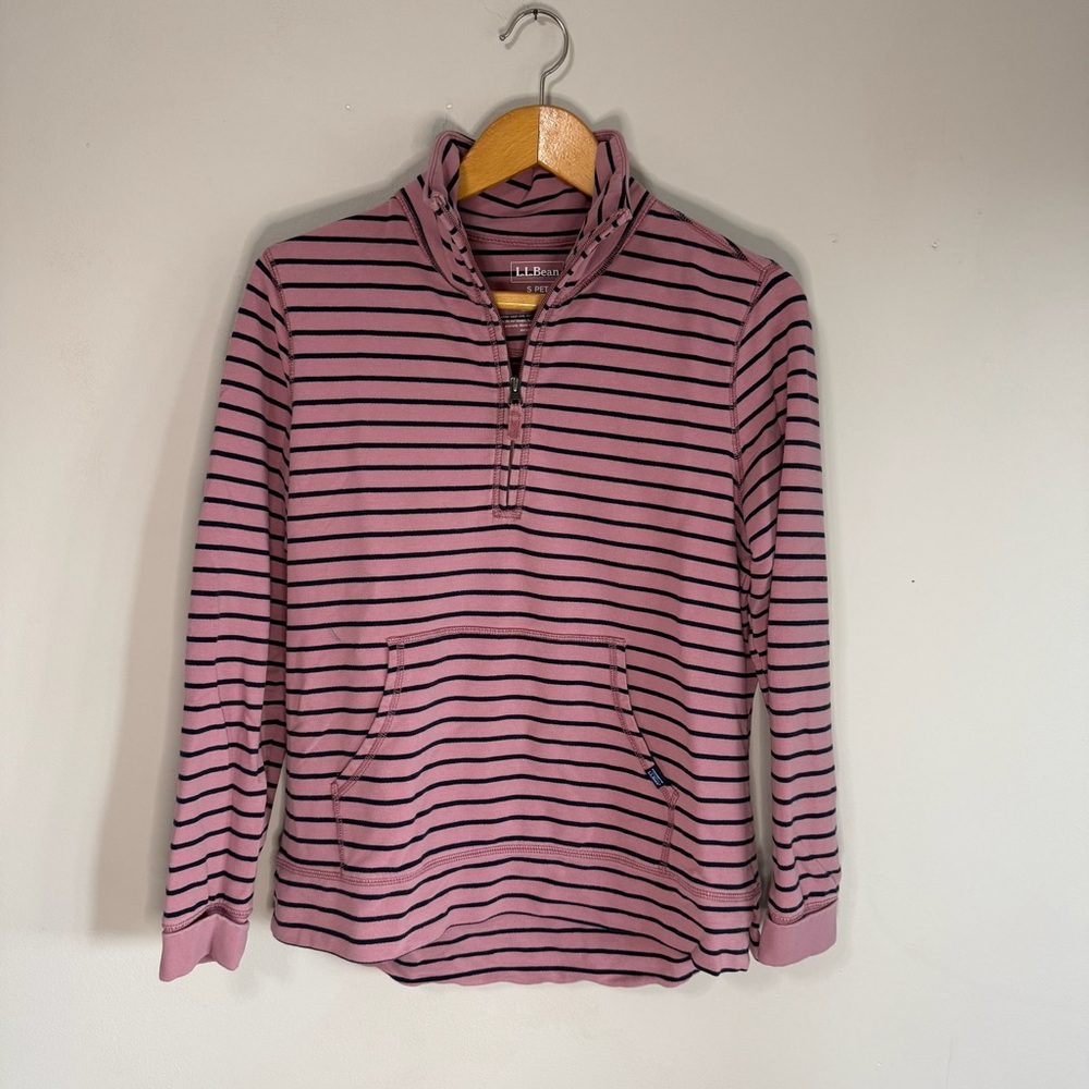 L.L. Bean Women’s Pink Black Striped Ultrasoft Quarter Zip Pullover | SP